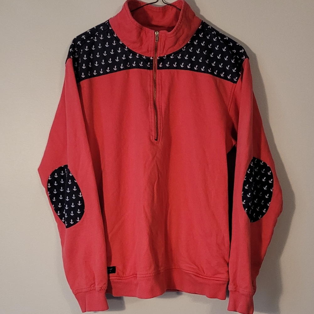 Simply Southern Mock Turtleneck Quarter-Zip Anchor Print Elbow Patch Medium